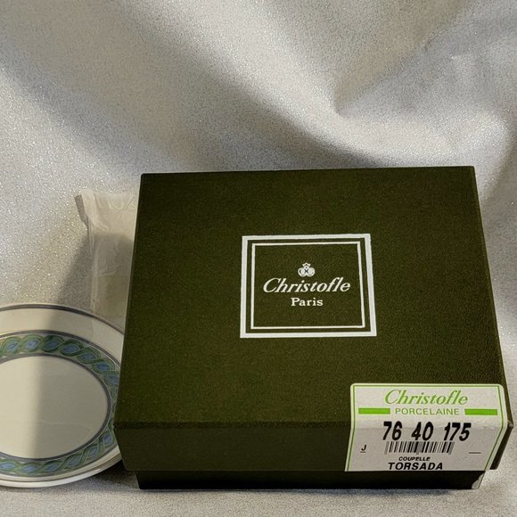 NWT CHRISTOFLE Paris Pair of "Torsada" Pattern Porcelain Small Bowls NIB - Picture 9 of 9